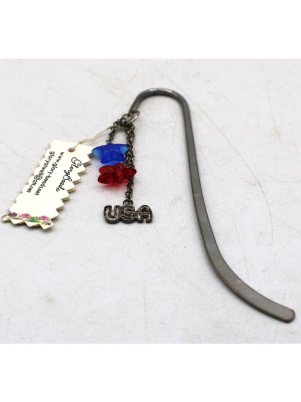 Patriotic USA Metal Bookmark Red Blue Star Charms GloryBeads Americana Read Gift